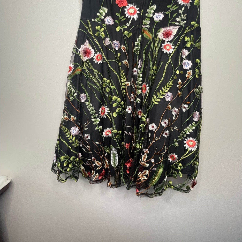 City Studio Macys Black Lace Floral 50s style sleeveless Ruffles Dress Large - Picture 5 of 9